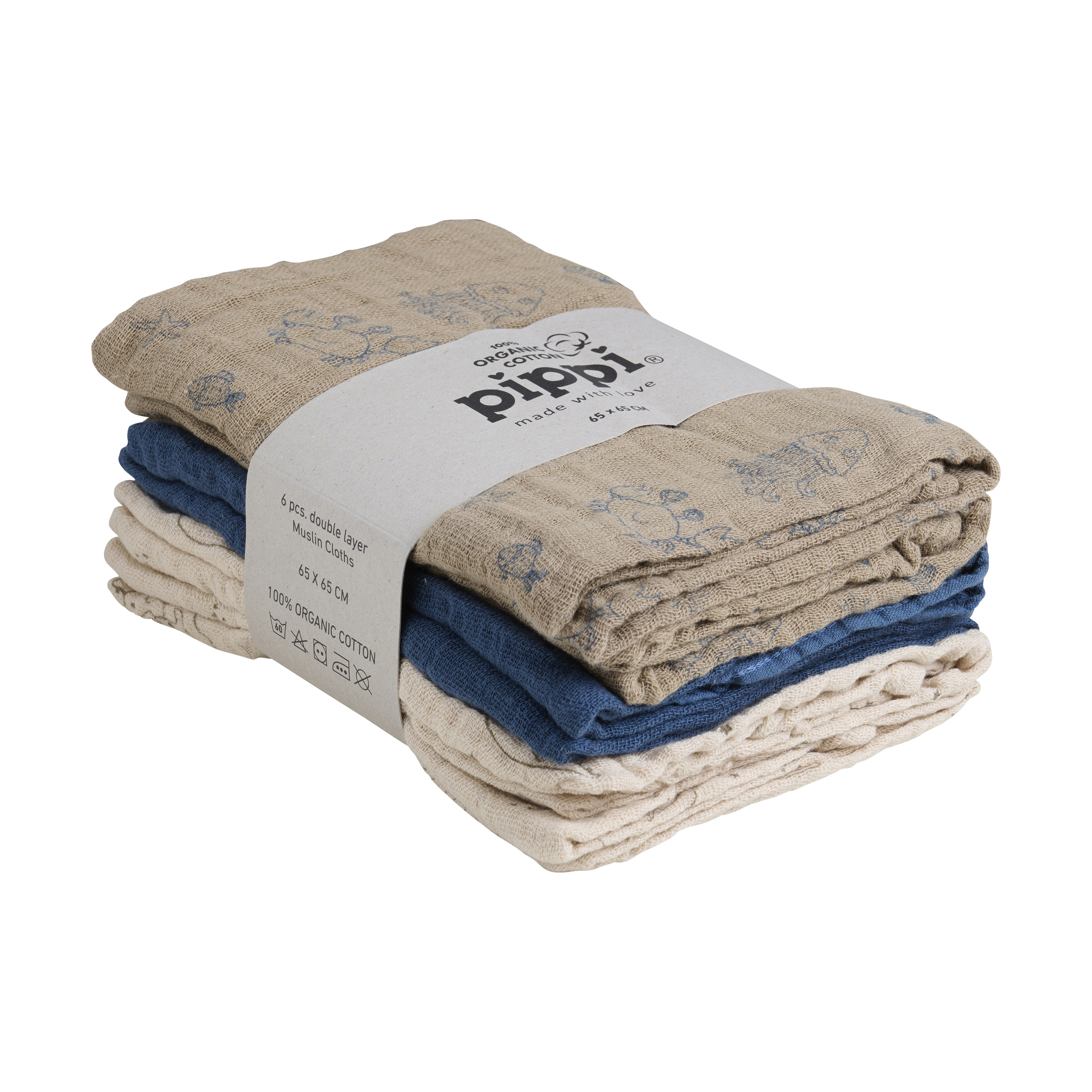 Pippi Muslinfilt 6-pack China Blue