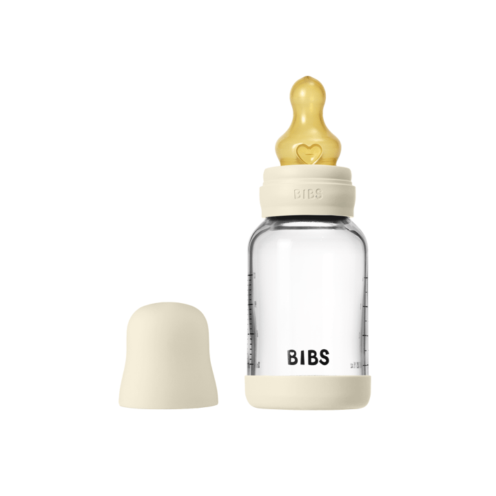 Nappflaska Glas Baby Latex Slow Flow - Ivory BIBS