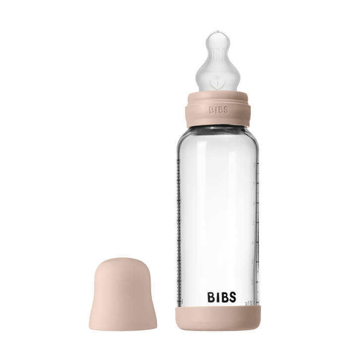 Nappflaska Glas Baby Silikon Medium Slow Flow - Blush BIBS