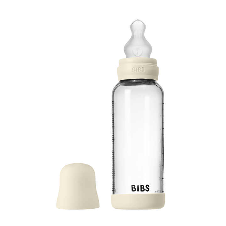 Nappflaska Glas Baby Silikon Medium Slow Flow - Ivory BIBS