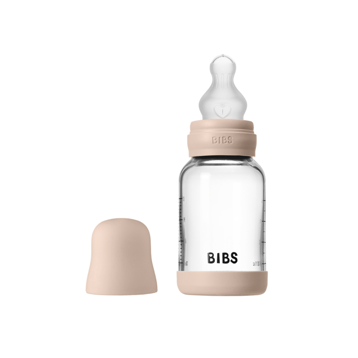 Nappflaska Glas Baby Silikon Slow Flow - Blush BIBS