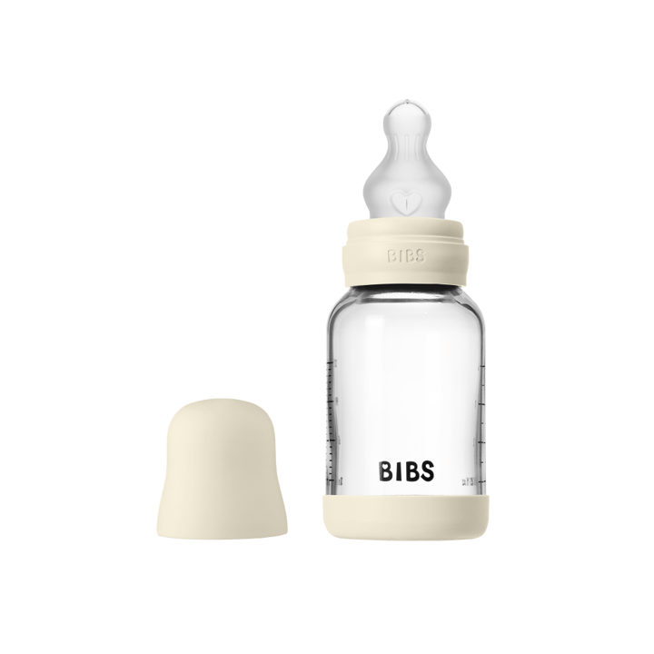 Nappflaska Glas Baby Silikon Slow Flow - Ivory BIBS