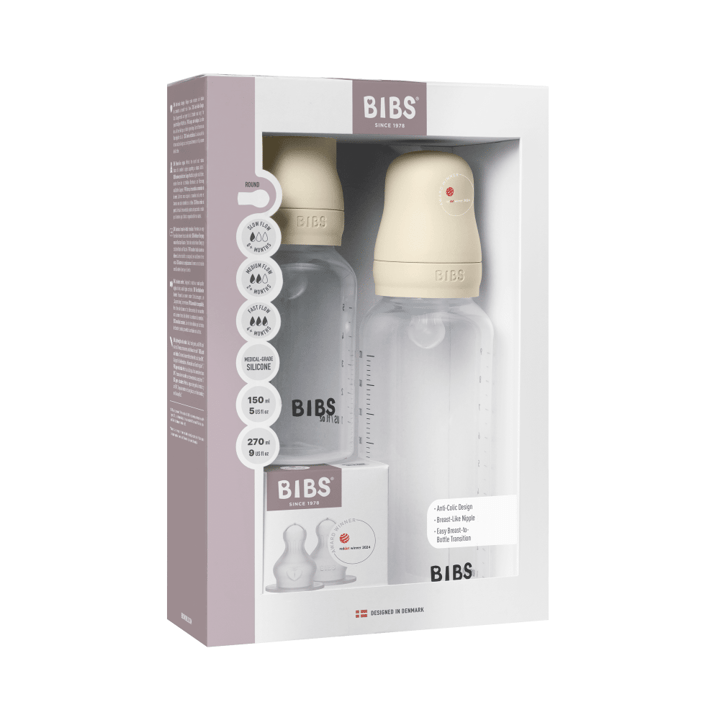 Grow and Flow Nappflaska Baby Silikon Set 150ml/270ml - Ivory BIBS