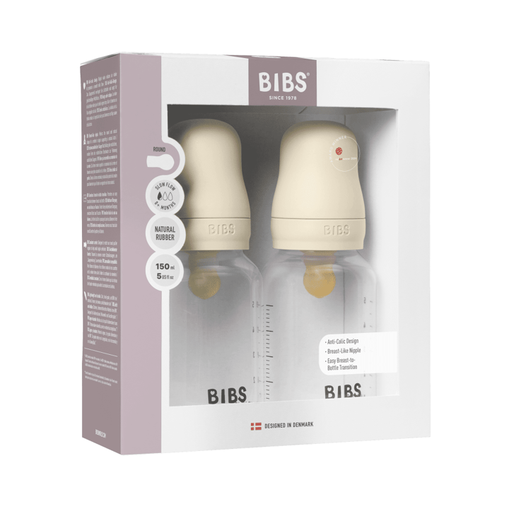 Nappflaska Baby Latex 2-pack 150ml Slow Flow - Ivory BIBS
