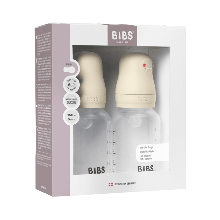 Nappflaska Baby Silikon 2-pack 150ml Slow Flow - Ivory BIBS