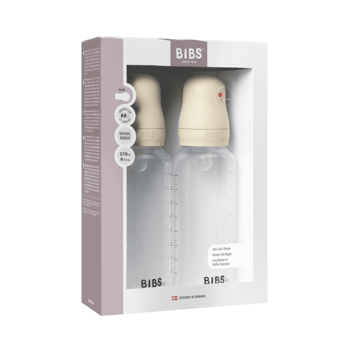 Nappflaska Baby Silikon 2-pack 270ml Medium Flow - Ivory BIBS