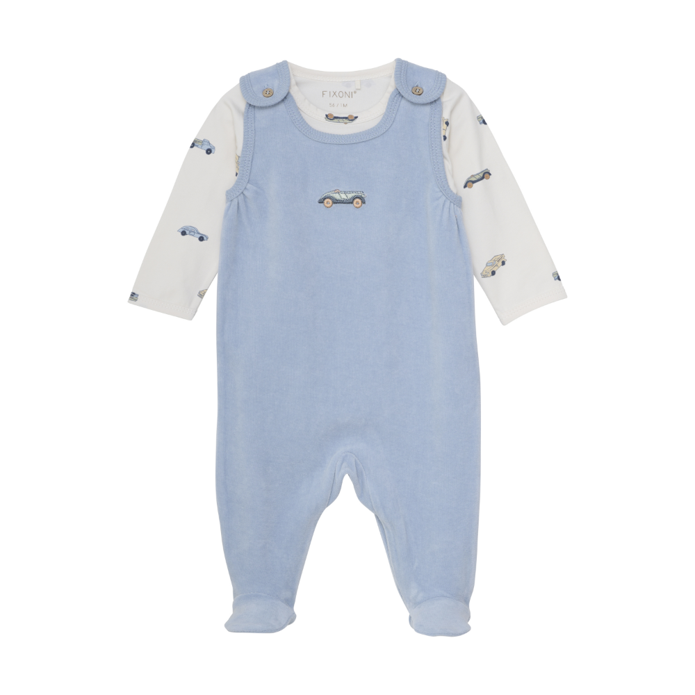 Fixoni Långärmad Body Med Sparkdräkt Velour Blue Fog