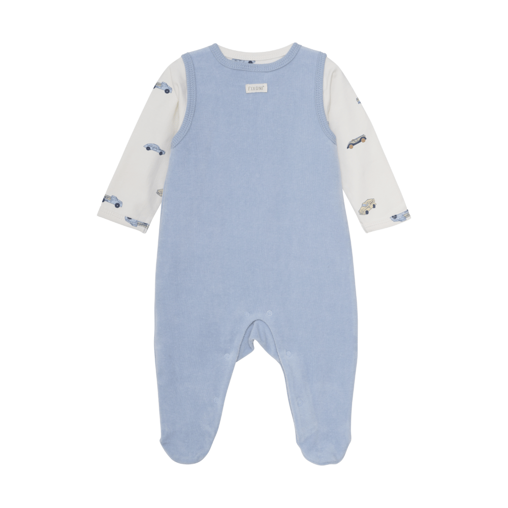Långärmad Body Med Sparkdräkt Velour - Blue Fog Fixoni