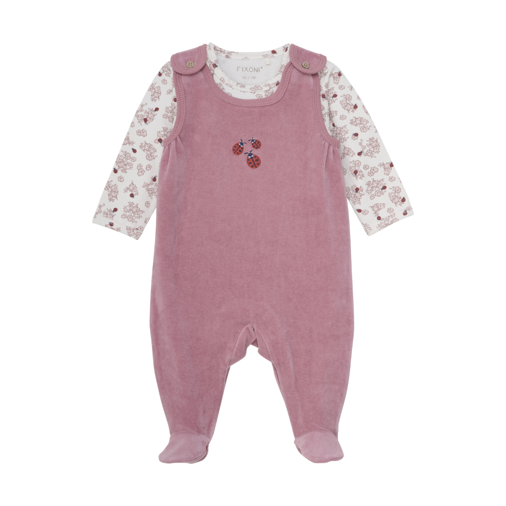 Fixoni Långärmad Body Med Sparkdräkt Velour Nostalgia Rose