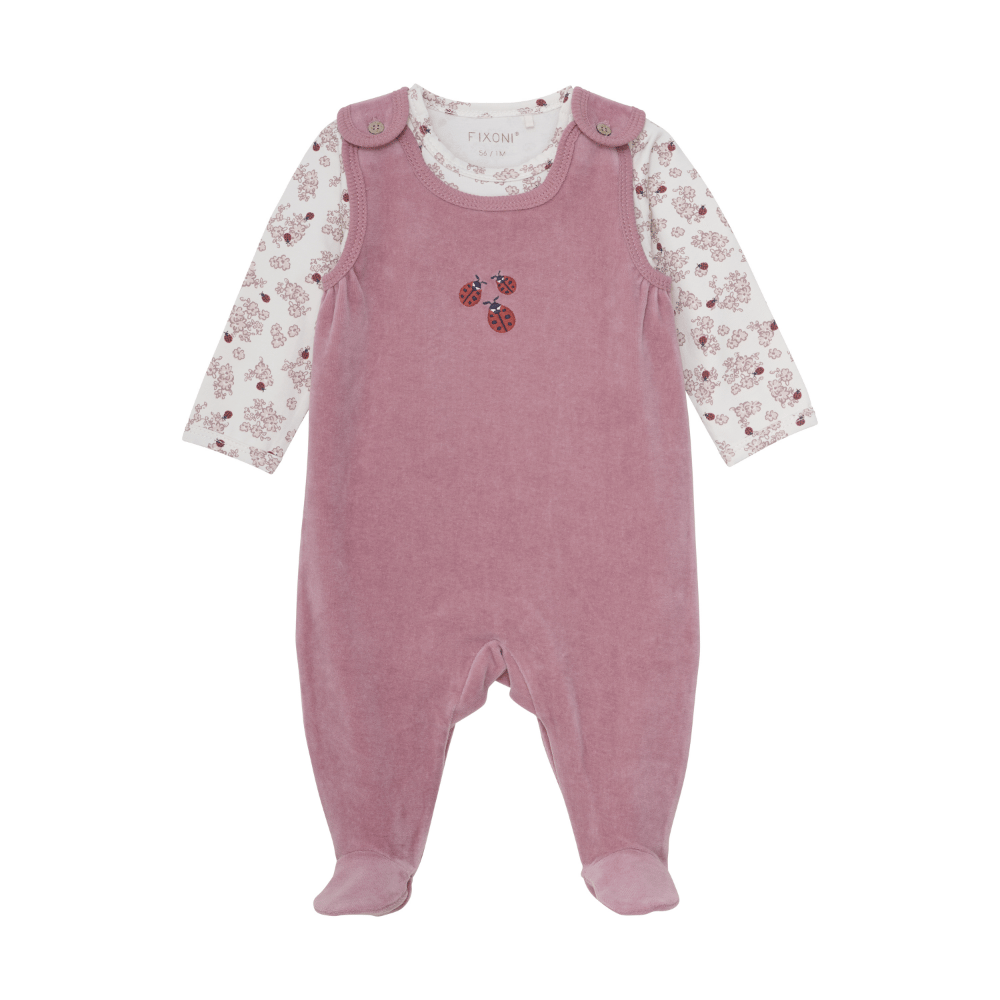 Långärmad Body Med Sparkdräkt Velour - Nostalgia Rose Fixoni