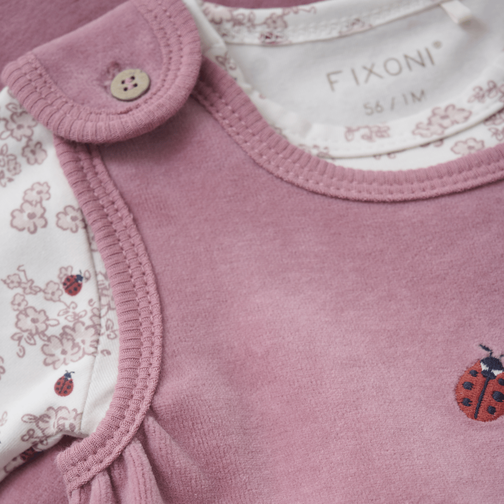 Långärmad Body Med Sparkdräkt Velour - Nostalgia Rose Fixoni