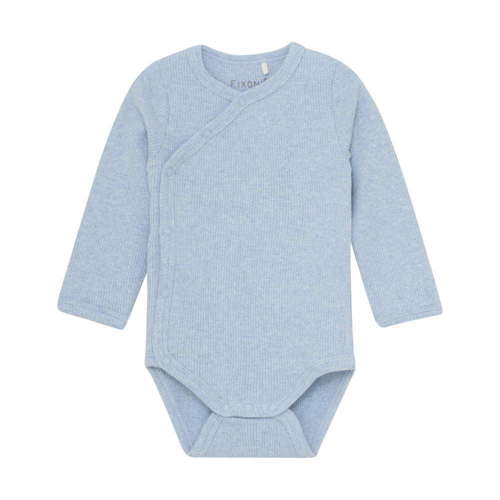 Fixoni Långärmad Omlottbody Ribbad Blue Fog Melange