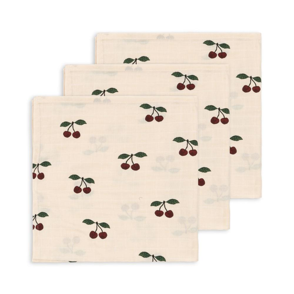 Product Image for Konges Slöjd 3-Pack Muslin Tvättlappar, Ma Grande Cerise - BabyWorld