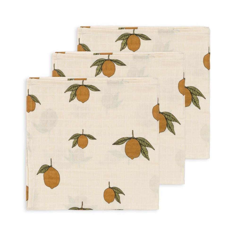 Product Image for Konges Slöjd 3-Pack Muslin Tvättlappar, Mon Grand Citron - BabyWorld