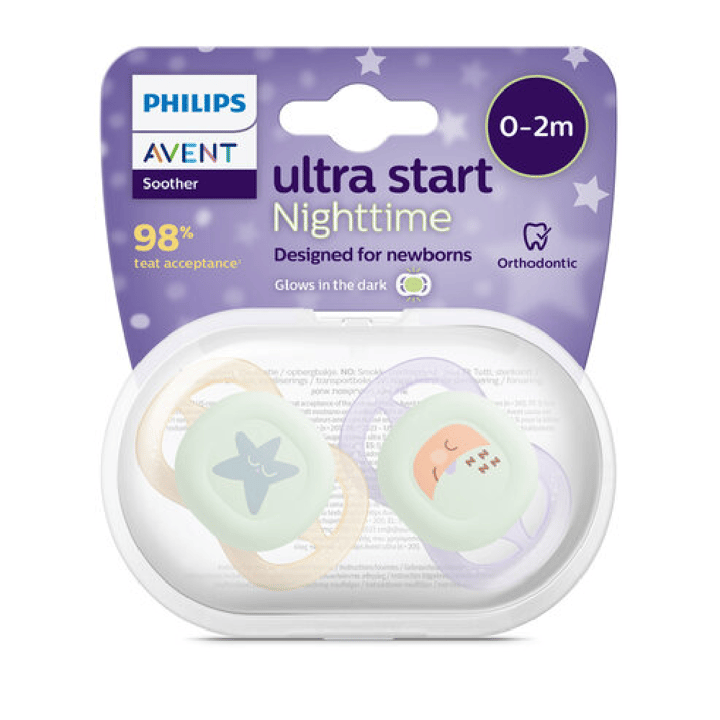 Napp Ultra Start Night 2-pack 0-2 m - Ljuslila/Beige Philips Avent
