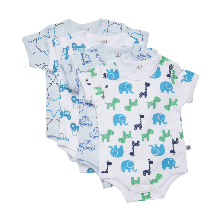 Kortärmad Body 4-pack - Light Blue/white Pippi