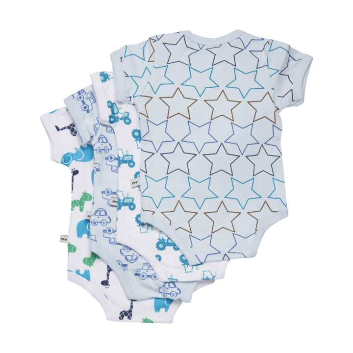 Kortärmad Body 4-pack - Light Blue/white Pippi