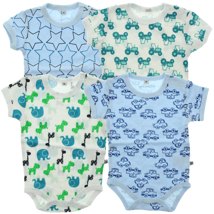 Kortärmad Body 4-pack - Light Blue/white Pippi
