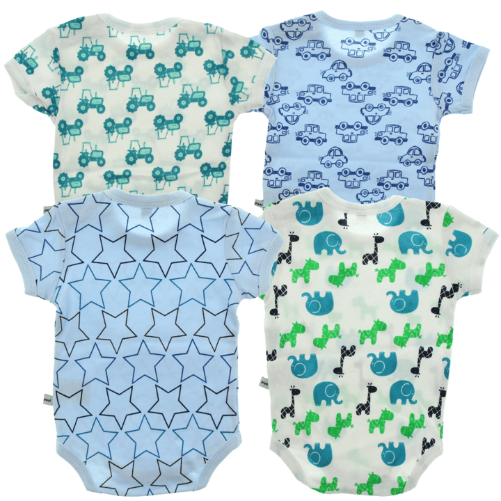 Kortärmad Body 4-pack - Light Blue/white Pippi