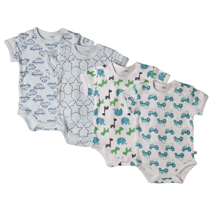 Kortärmad Body 4-pack - Light Blue/white Pippi