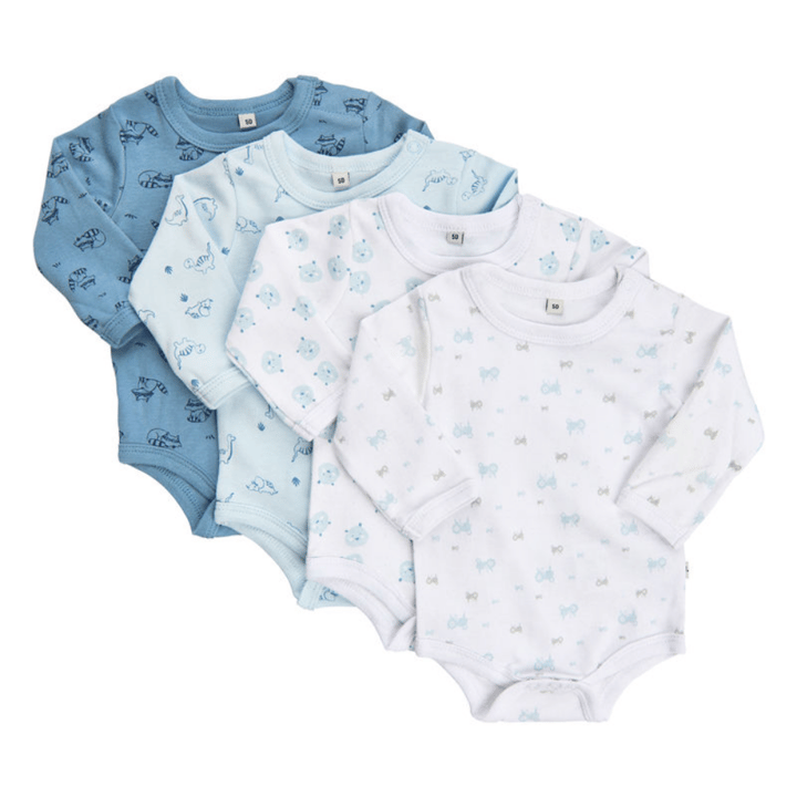 Långärmad Body 4-pack - Light Blue/White Pippi