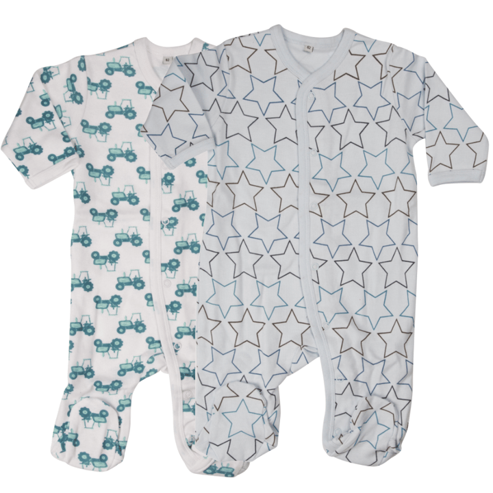 Långärmad Pyjamas med Fot 2-pack - Light Blue/White Pippi