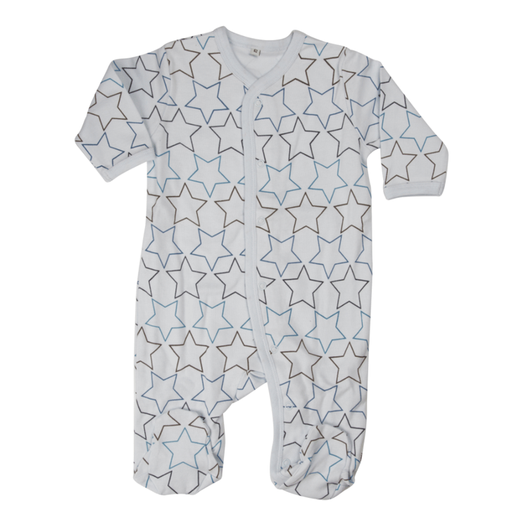 Långärmad Pyjamas med Fot 2-pack - Light Blue/White Pippi