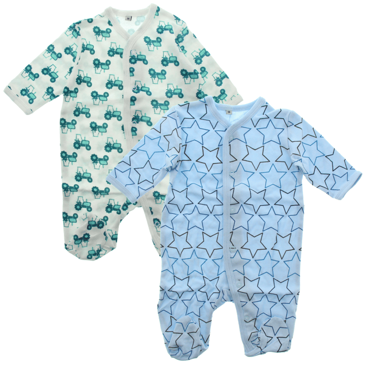 Långärmad Pyjamas med Fot 2-pack - Light Blue/White Pippi
