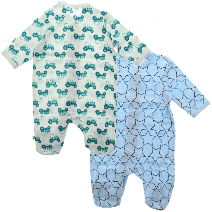 Långärmad Pyjamas med Fot 2-pack - Light Blue/White Pippi