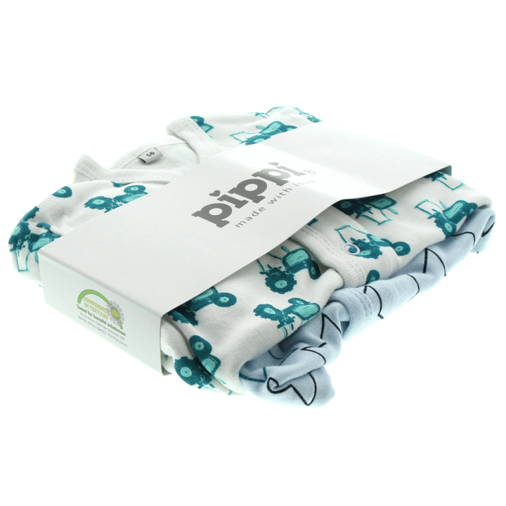 Långärmad Pyjamas med Fot 2-pack - Light Blue/White Pippi