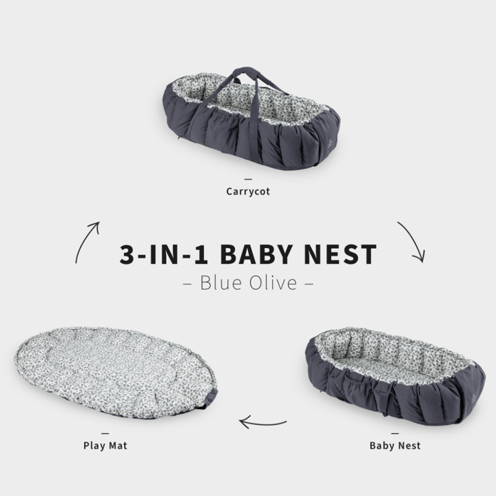 3-in-1 Babynest - Blue Olive Sebra