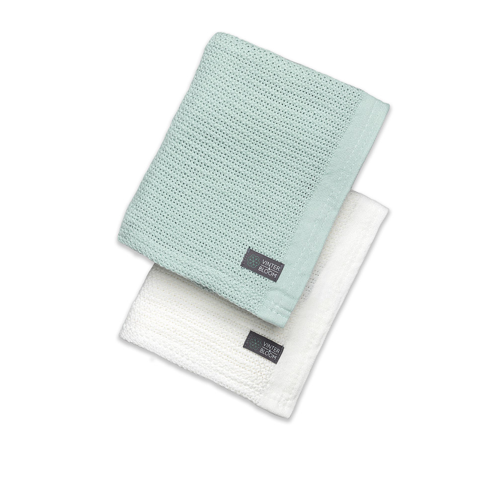 Product Image for Vinter & Bloom  Filt Soft Grid EKO 2-pack Gallerfilt, Bright White/Sage Green - BabyWorld