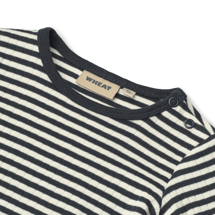 Långärmad Body Berti - Navy Rib Stripe WHEAT