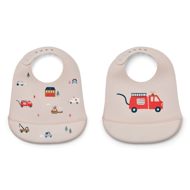Tilda Mönstrad Haklapp Silikon 2-Pack - Emergency Vehicle/Sandy