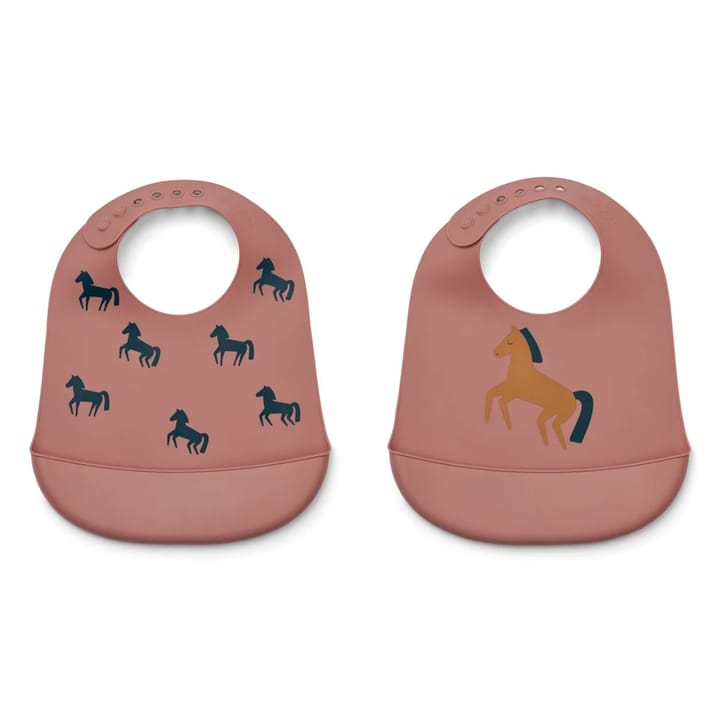 Tilda Mönstrad Haklapp Silikon 2-Pack - Horses/Dark Rosetta