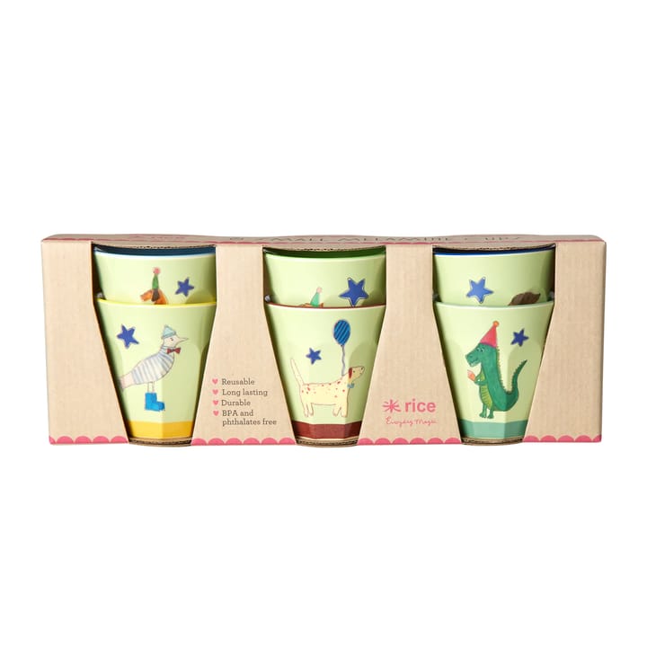 Melaminmuggar 6-Pack - Animals Green