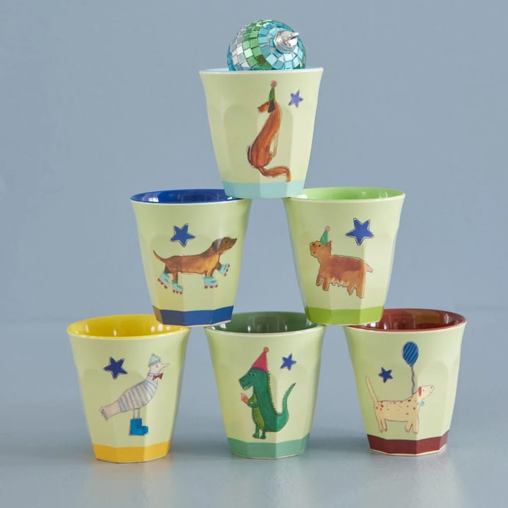 Melaminmuggar 6-Pack - Animals Green Rice