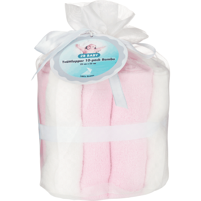 Tvättlappar Mjuk Bambu 10-pack - Rosa/Vit 2B Baby