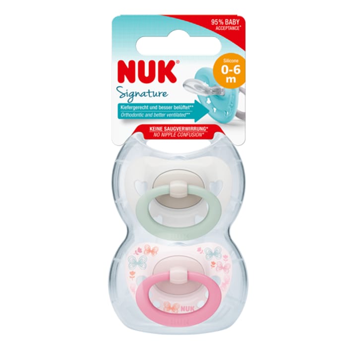 Sugnapp Silikon Signature 0-6 mån - Rosa/Vit Nuk