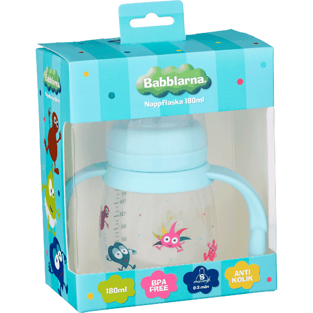 Nappflaska Med Handtag 180 Ml - Blå Babblarna