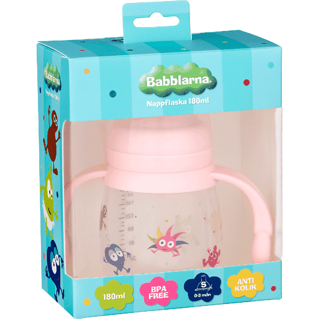 Nappflaska Med Handtag 180 Ml - Rosa Babblarna