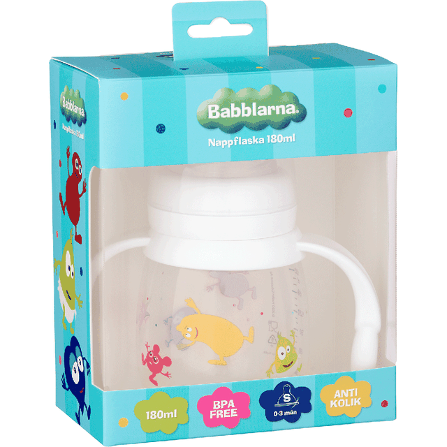 Nappflaska Med Handtag 180 Ml - Vit Babblarna