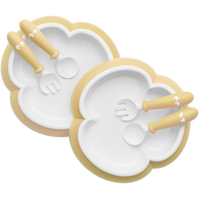 Barntallrik Med Sked Och Gaffel 2-Pack - Blekgul Babybjörn