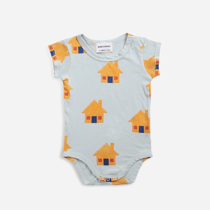 Kortärmad Body Brick House All Over - Light Grey Bobo Choses