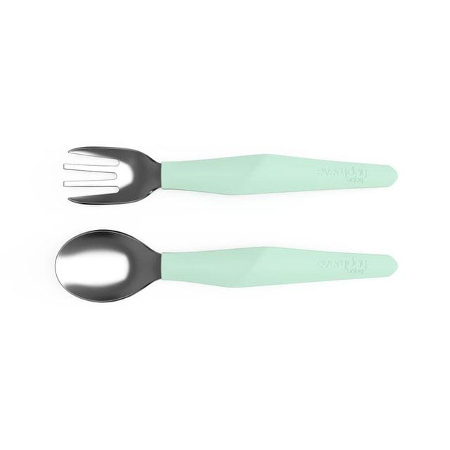 Bestick I Rostfritt Stål & Silikon 2-Pack - Mint Green Everyday Baby