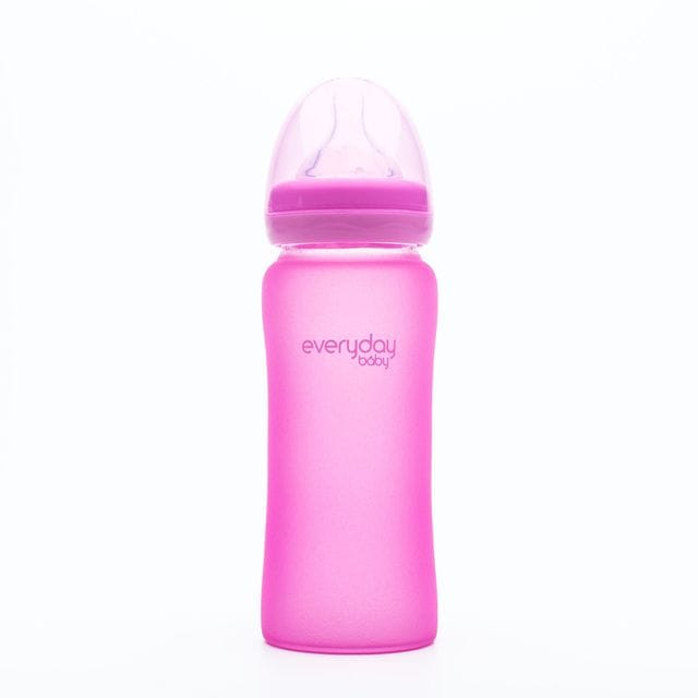 Nappflaska I Glas Med Värmeindikator 150ml - Rosa Everyday Baby