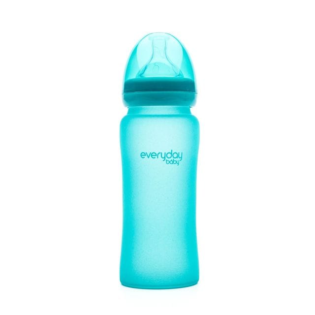 Nappflaska I Glas Med Värmeindikator 300ml - Turkos Everyday Baby