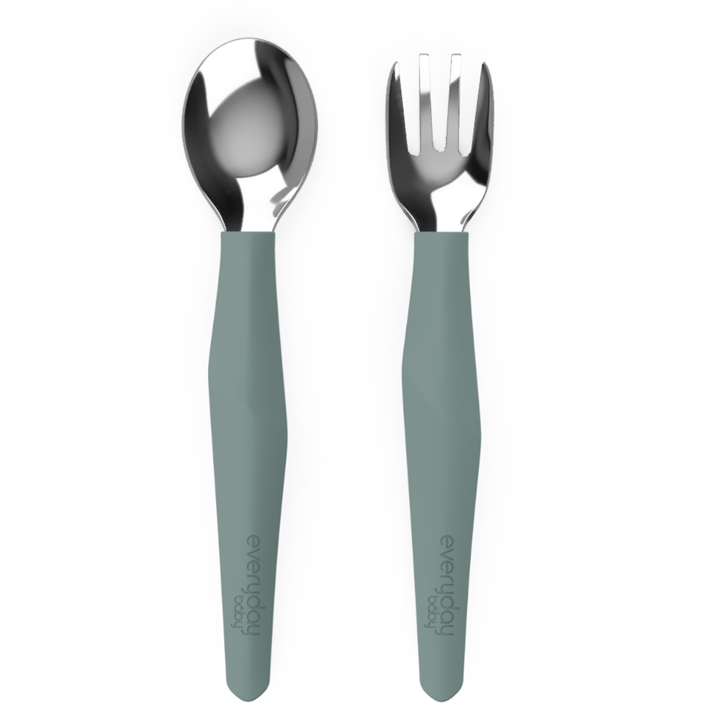 Bestick I Rostfritt Stål & Silikon 2-Pack - Harmony Green Everyday Baby