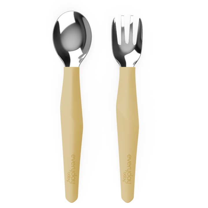 Bestick I Rostfritt Stål & Silikon 2-Pack - Soft Yellow Everyday Baby
