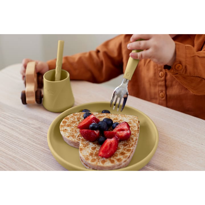 Bestick I Rostfritt Stål & Silikon 2-Pack - Soft Yellow Everyday Baby